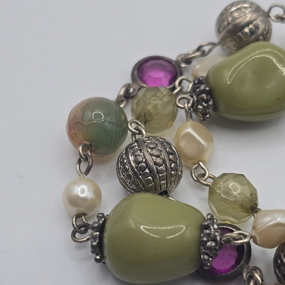 Beaded Bracelet Green Purple Silver Accents‎ Whimsigoth Boho Witchy Statement - Picture 4 of 9